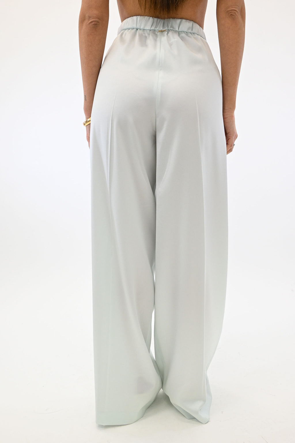 Twinset pantaloni a palazzo in raso azzurro