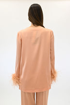 Twinset blusa con piume color salmone