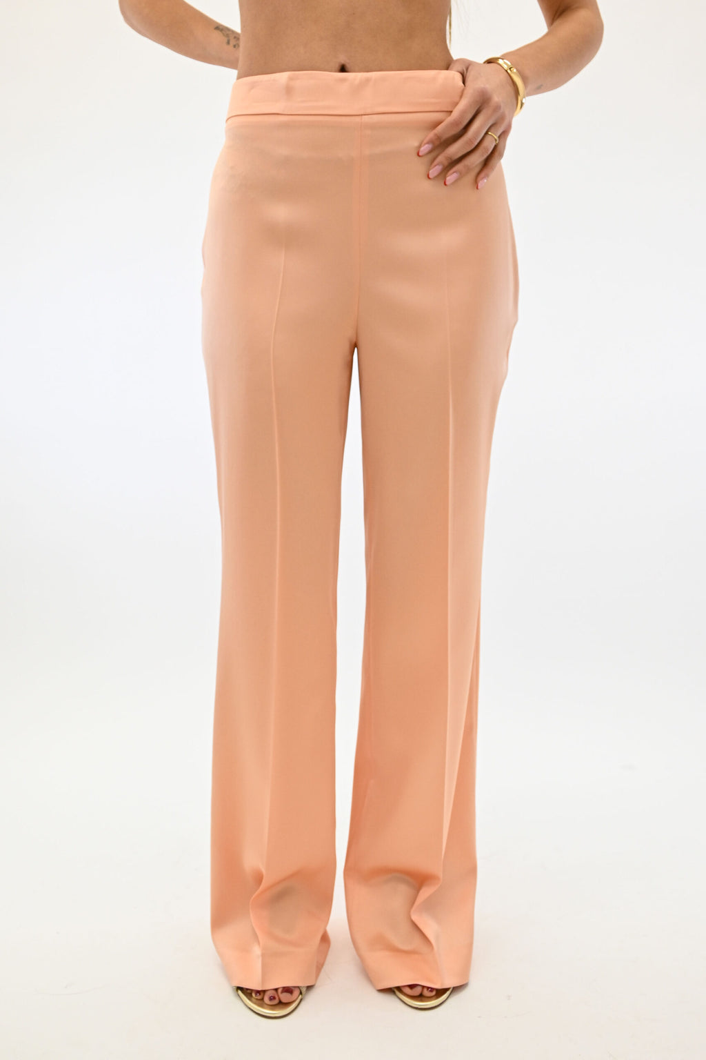 Twinset pantaloni a palazzo in raso salmone