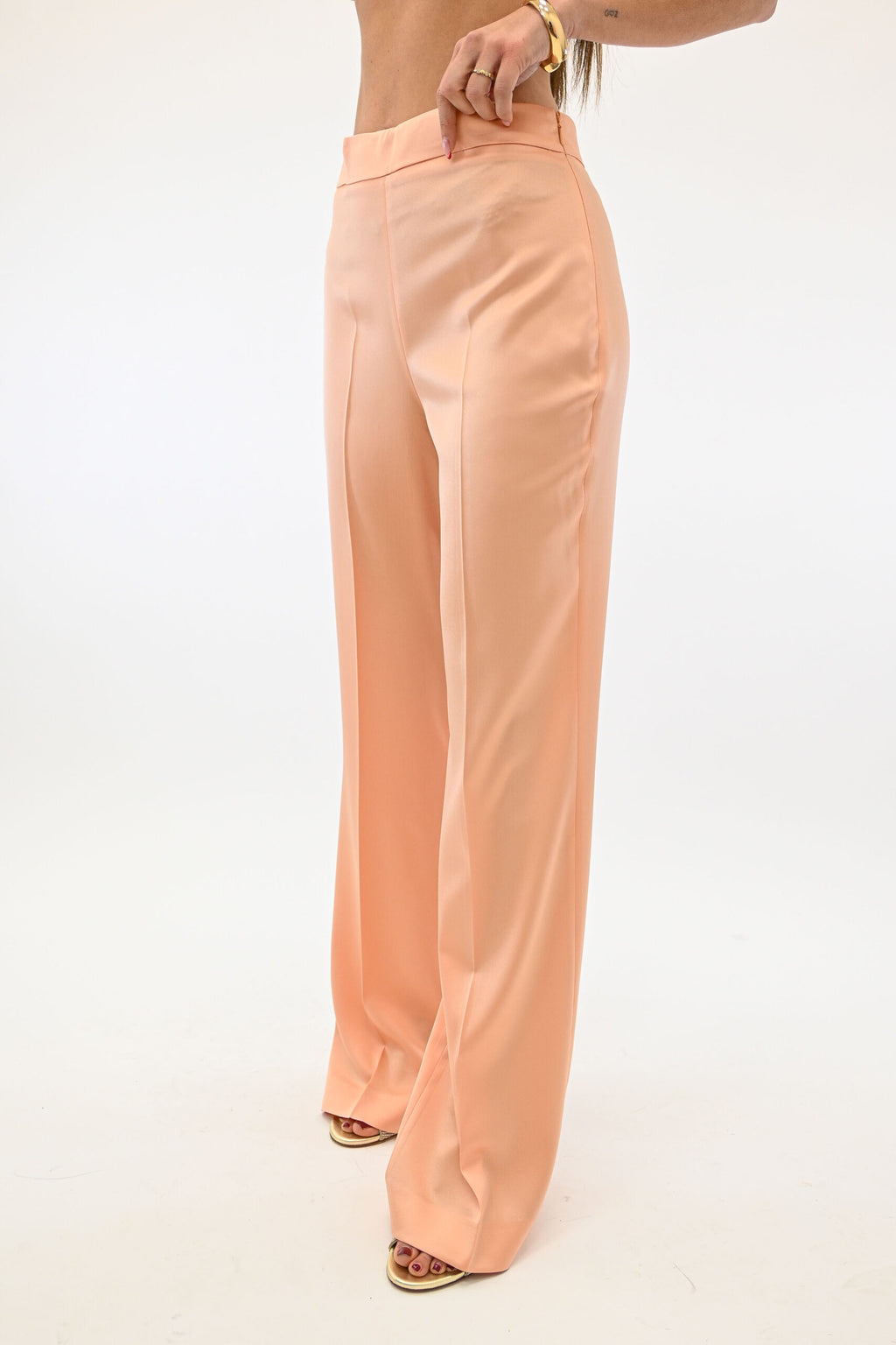 Twinset pantaloni a palazzo in raso salmone