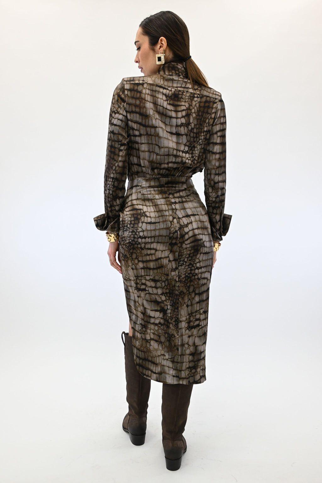 Elisabetta Franchi Abito in raso stretch con stampa alligatore