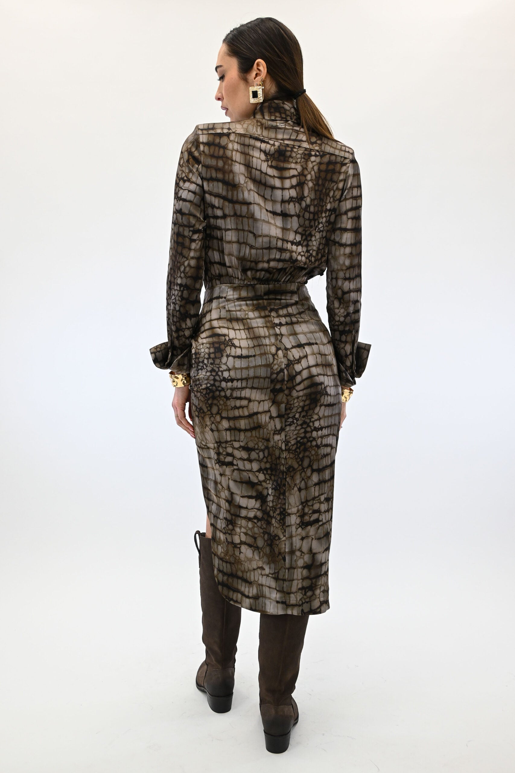 Elisabetta Franchi Abito in raso stretch con stampa alligatore