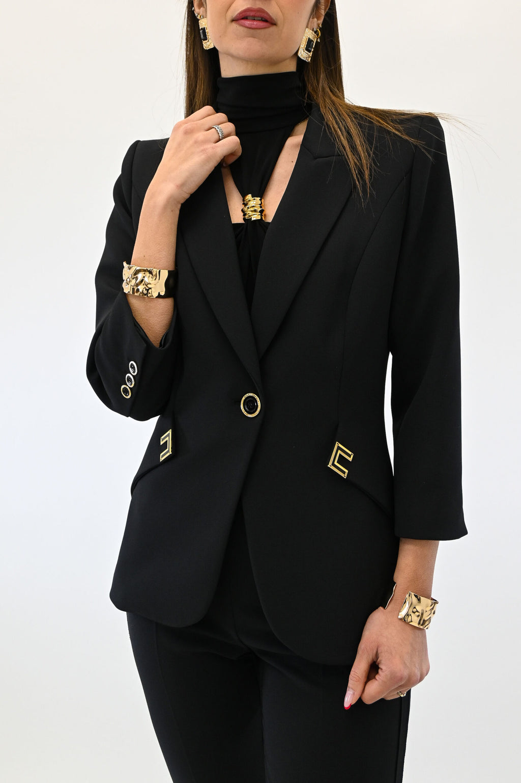 Elisabetta Franchi Giacca in doppio crêpe stretch con dettagli logo