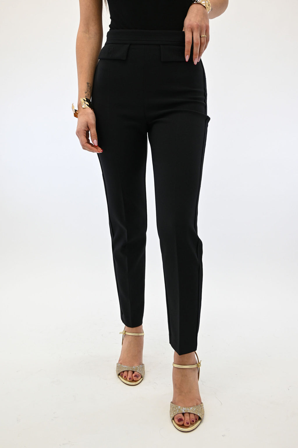 Elisabetta Franchi Pantaloni in doppio crêpe stretch con logo ricamato