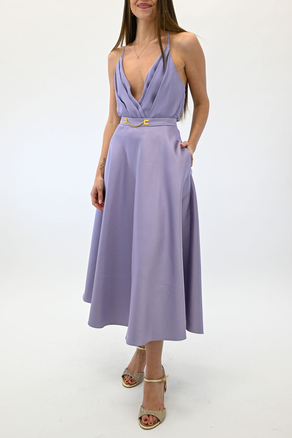 Elisabetta Franchi Gonna in duchesse con logo gioiello