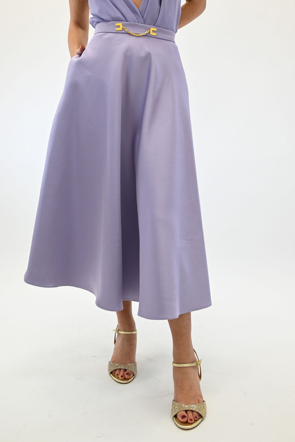 Elisabetta Franchi Gonna in duchesse con logo gioiello