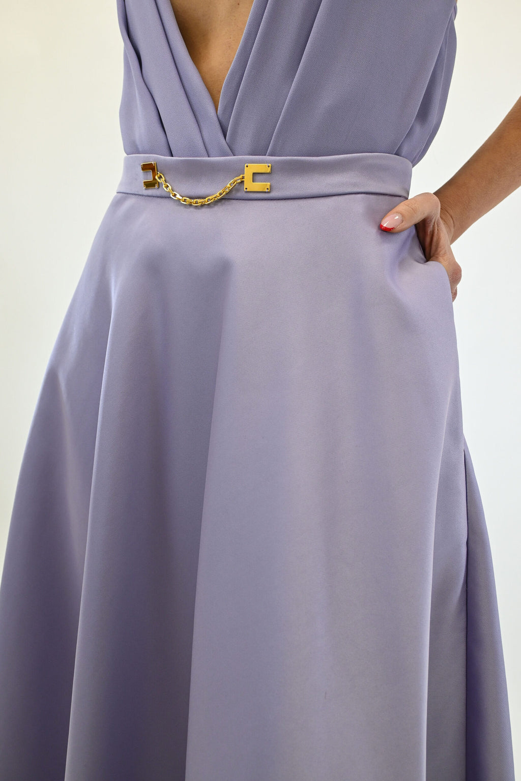 Elisabetta Franchi Gonna in duchesse con logo gioiello