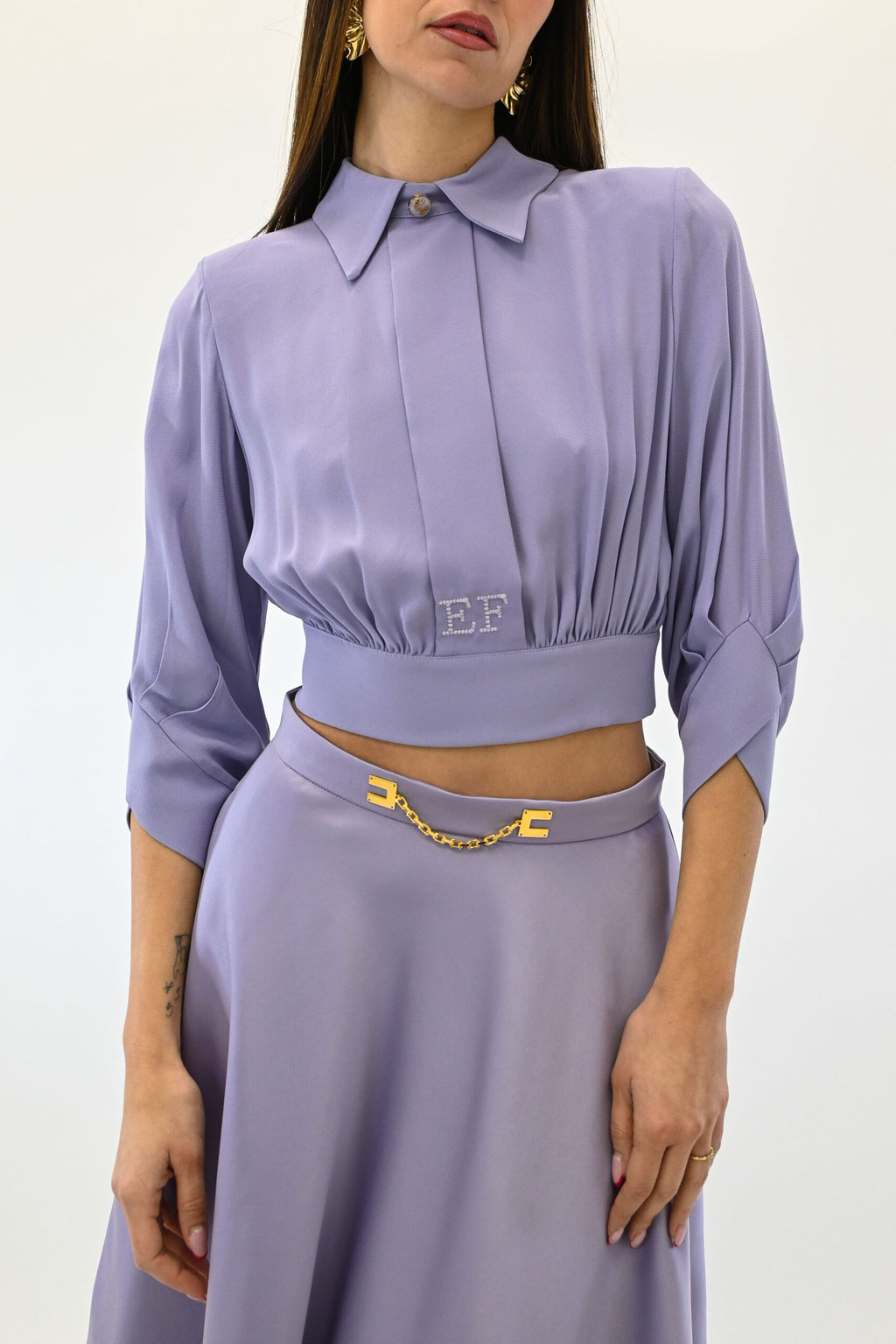 Elisabetta Franchi camicia cropped lilla