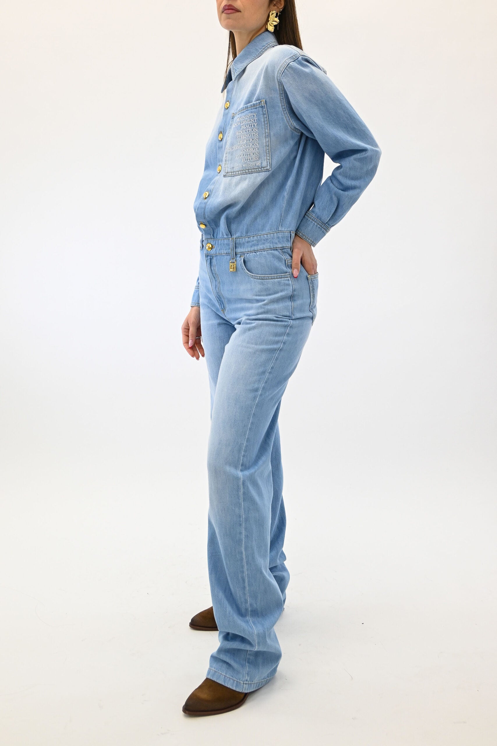 Elisabetta Franchi Tuta in denim con dettaglio lettering