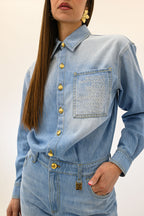 Elisabetta Franchi Tuta in denim con dettaglio lettering