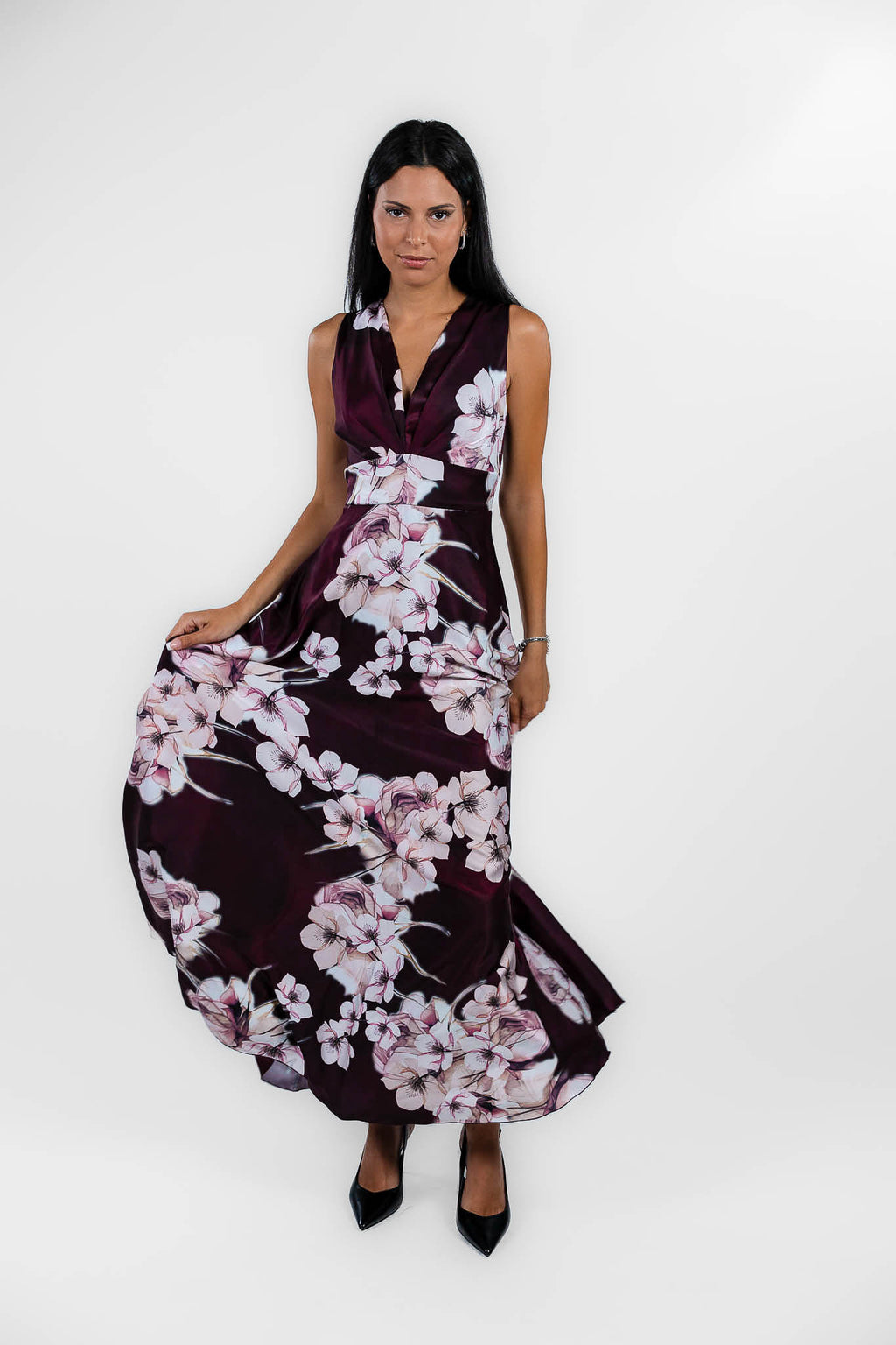 Rinascimento - Abito Bordeaux a fiori