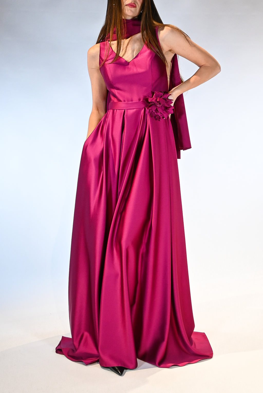 Abito magenta scollo a V - Berti Mode Collection