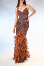 Abito caffè con piume - Dea Fea