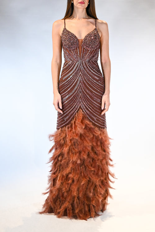 Abito caffè con piume - Dea Fea