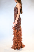 Abito caffè con piume - Dea Fea