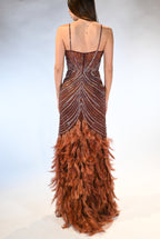 Abito caffè con piume - Dea Fea