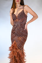 Abito caffè con piume - Dea Fea