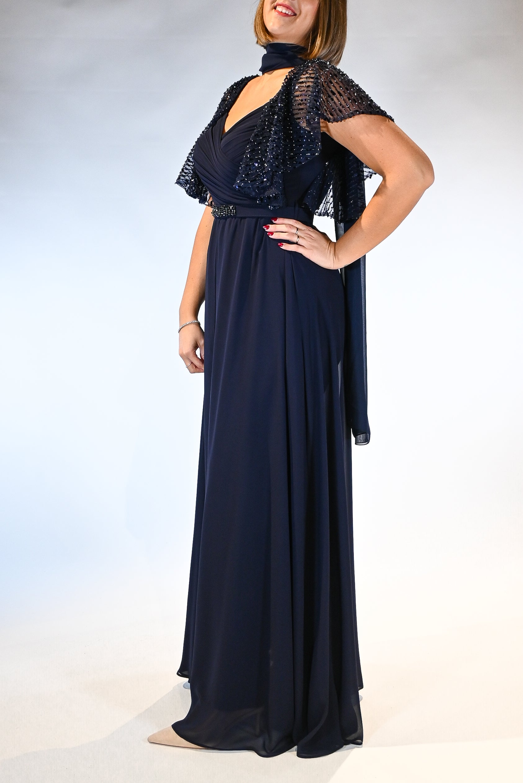 Tuta Elegante con Sopragonna e Dettagli Gioiello blu notte- Berti Mode Collection