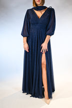 Abito lungo blu notte con manica in lurex - Berti Mode Collection