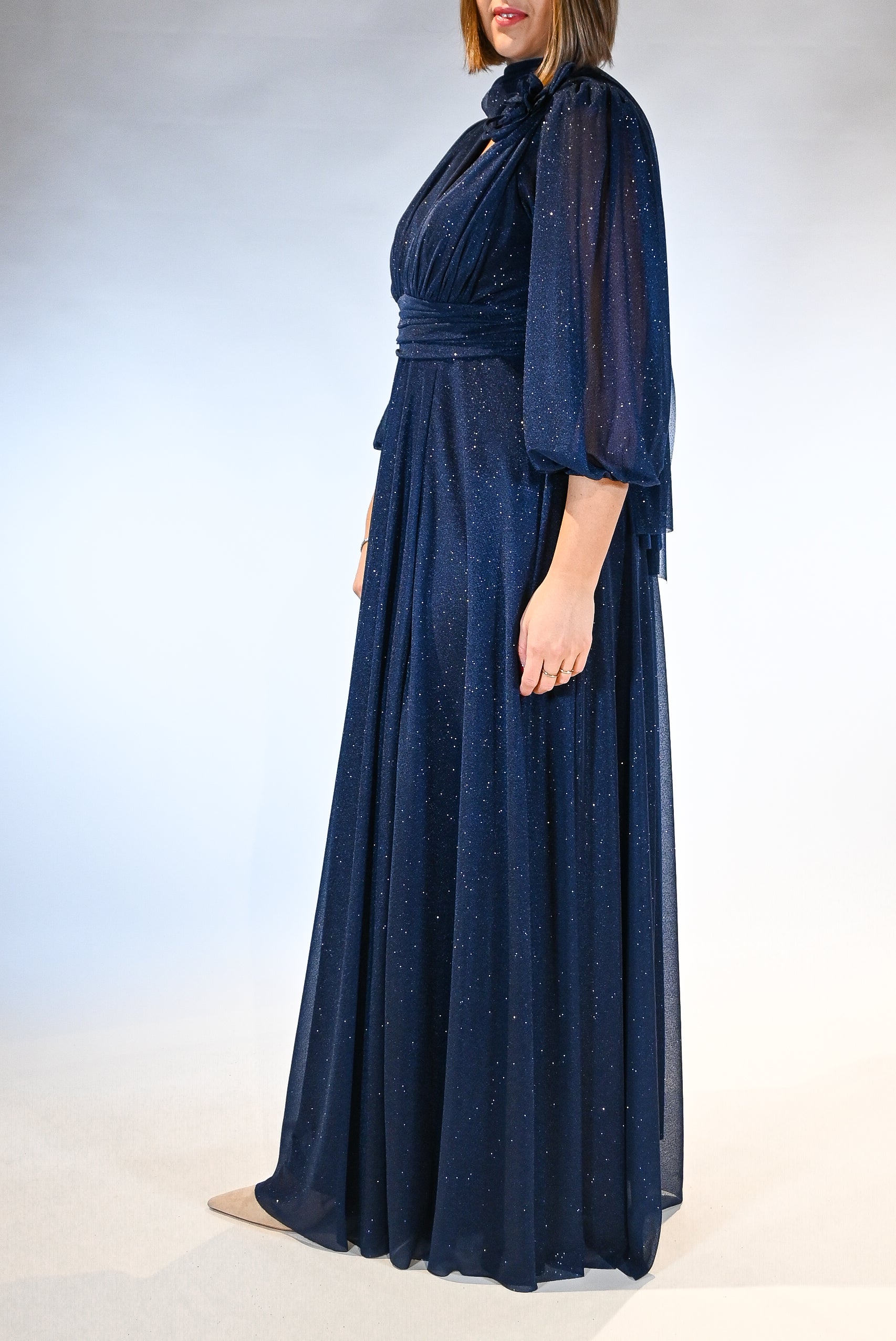 Abito lungo blu notte con manica in lurex - Berti Mode Collection