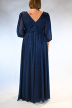 Abito lungo blu notte con manica in lurex - Berti Mode Collection