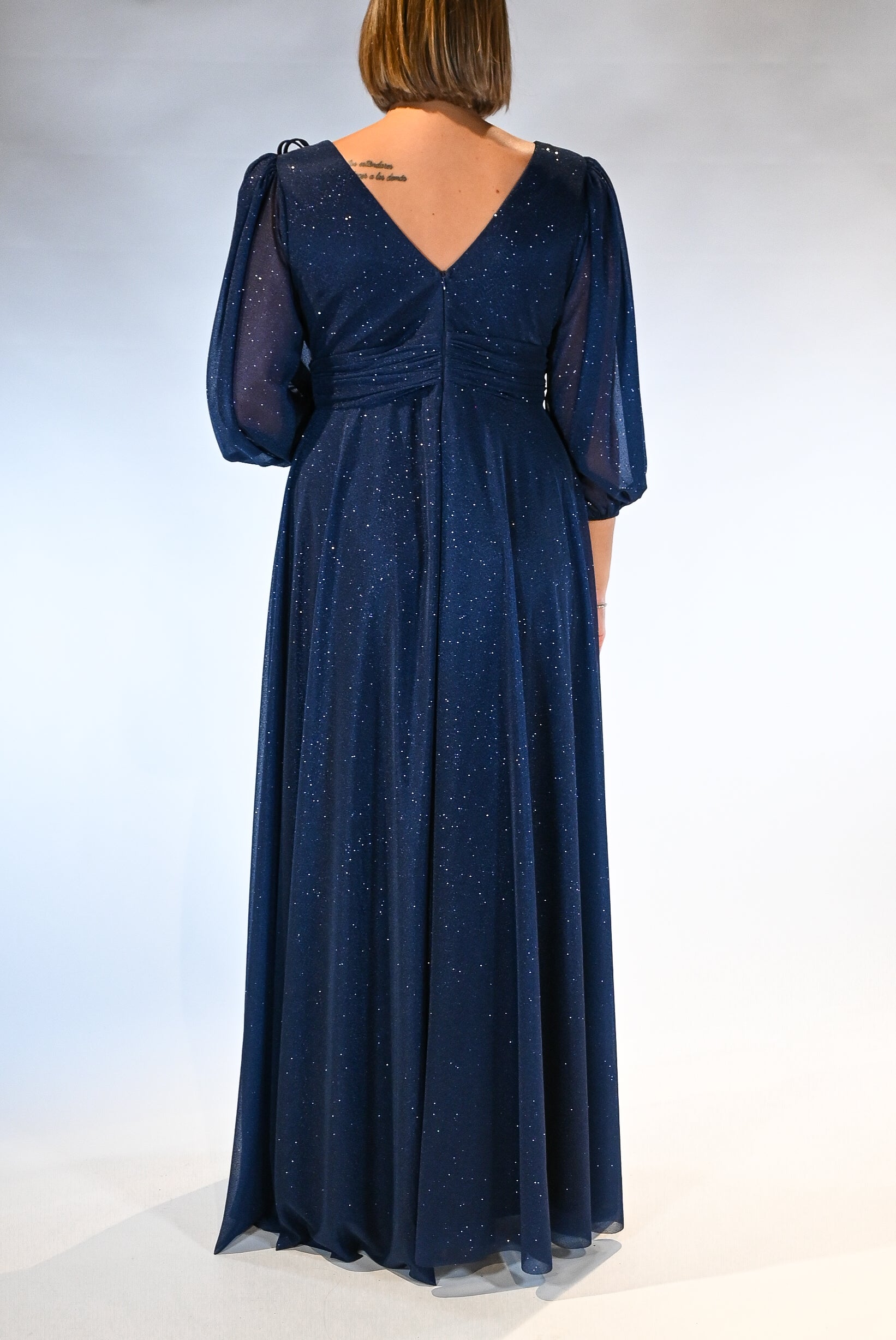 Abito lungo blu notte con manica in lurex - Berti Mode Collection