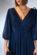 Abito lungo blu notte con manica in lurex - Berti Mode Collection