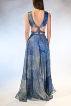 Abito Lungo Fluido con Tagli Laterali e Anello Metallico - Berti Mode Collection