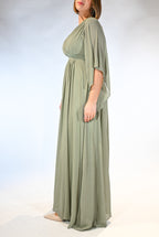 Abito lungo in Chiffon con Maniche a Mantella  verde salvia - Dea Fea