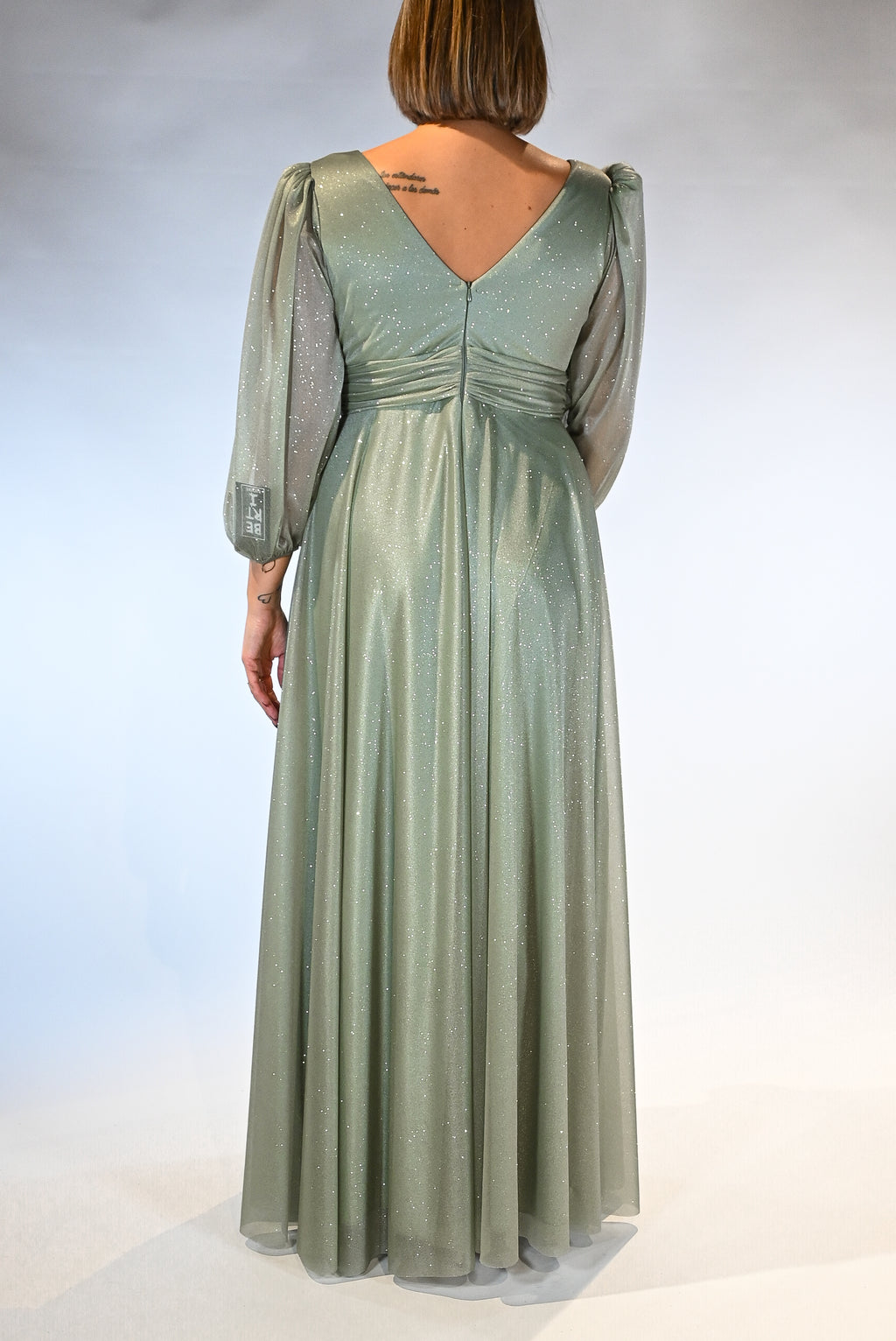 Abito lungo con scolla a V e manica in lurex - Berti Mode Collection