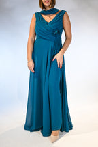 Tuta Elegante Ottanio con Drappeggio e Sopragonna - Musani