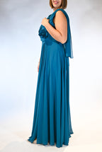 Tuta Elegante Ottanio con Drappeggio e Sopragonna - Musani