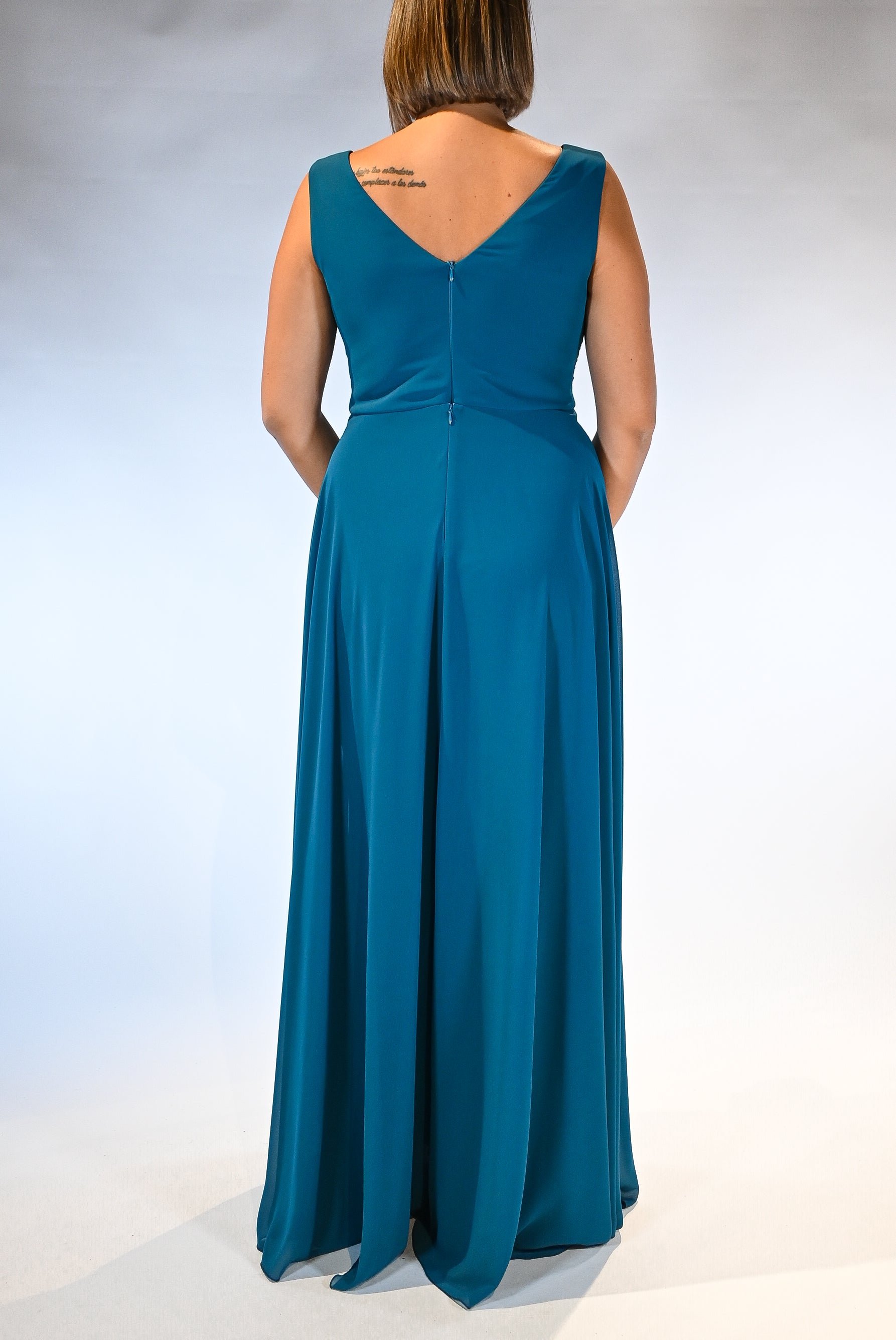 Tuta Elegante Ottanio con Drappeggio e Sopragonna - Musani