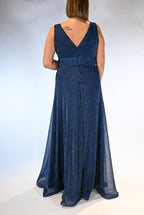 Abito lungo Scintillante con Scollo a Incrocio blu notte - Berti Mode Collection
