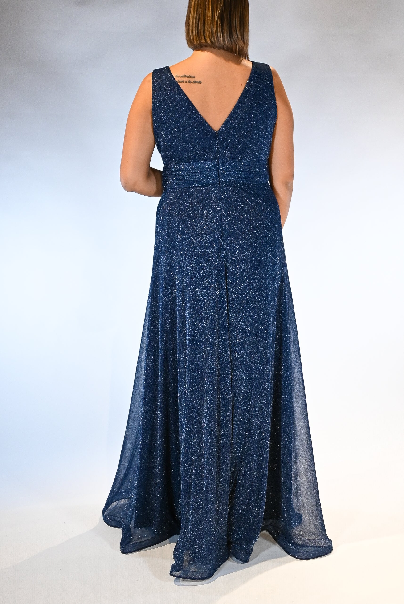 Abito lungo Scintillante con Scollo a Incrocio blu notte - Berti Mode Collection