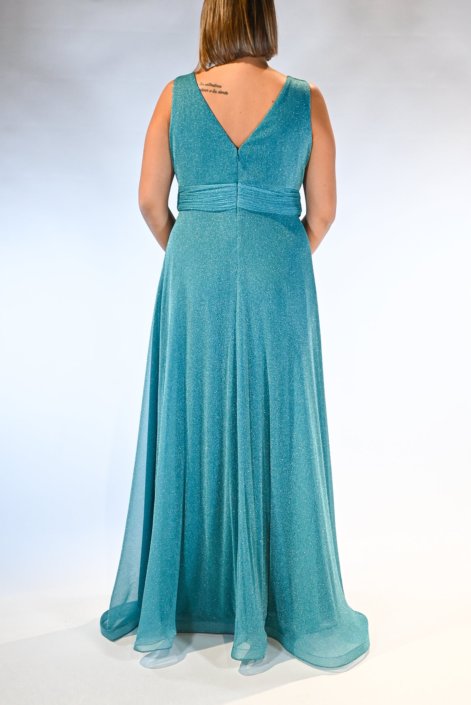 Abito lungo Scintillante con Scollo a Incrocio ottanio - Berti Mode Collection