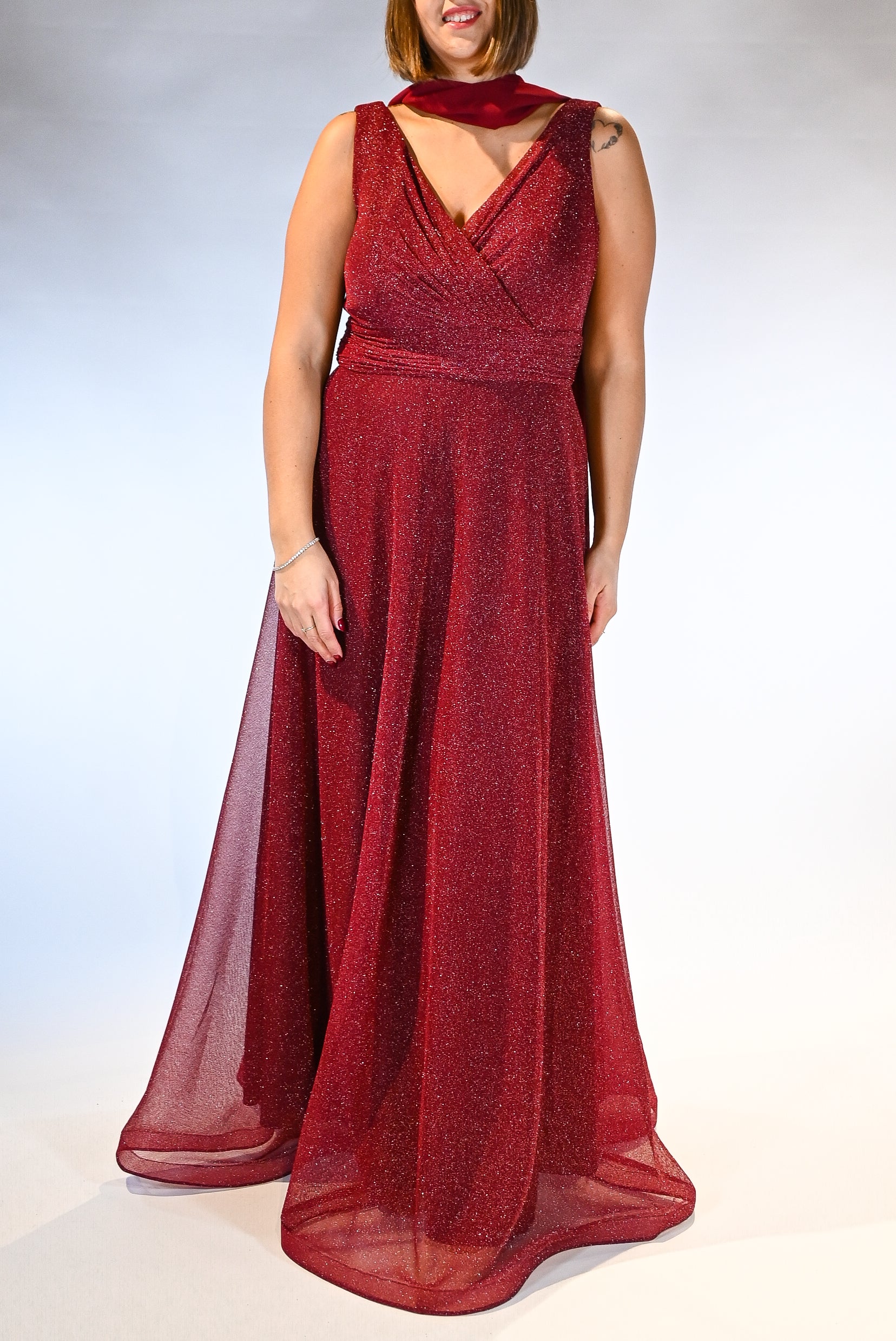 Abito lungo Scintillante con Scollo a Incrocio rosso - Berti Mode Collection