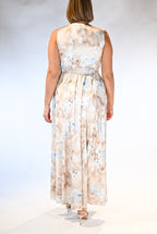 Abito Lungo Cerimonia con Stampa Acquerello – Beige e Azzurro Polvere - Rinascimento