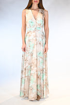 Abito Lungo Cerimonia con Stampa Acquerello – Beige e verde acqua - Rinascimento