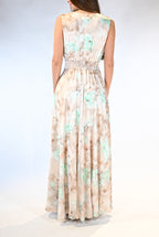 Abito Lungo Cerimonia con Stampa Acquerello – Beige e verde acqua - Rinascimento