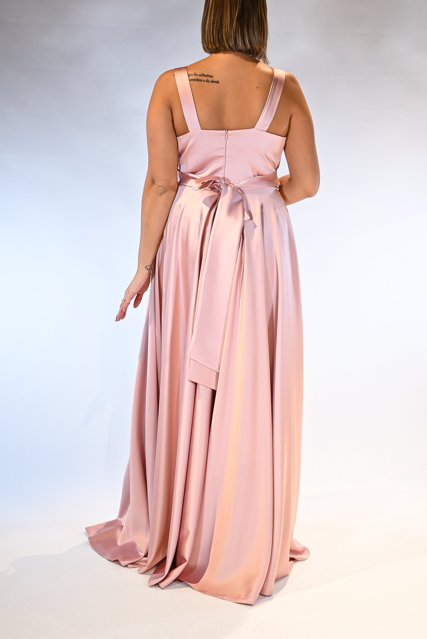 Abito Lungo Musani in Satin Rosa Antico