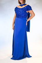 Tuta con spalla scesa e corsetto con paillettes blu elettrico - Berti Mode Collection