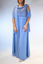 Tuta Elegante in Chiffon con Corpetto di Paillettes – Celeste Polvere - Berti Mode Collection