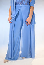 Tuta Elegante in Chiffon con Corpetto di Paillettes – Celeste Polvere - Berti Mode Collection