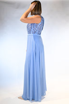 Tuta Elegante in Chiffon con Corpetto di Paillettes – Celeste Polvere - Berti Mode Collection