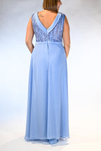 Tuta Elegante in Chiffon con Corpetto di Paillettes – Celeste Polvere - Berti Mode Collection