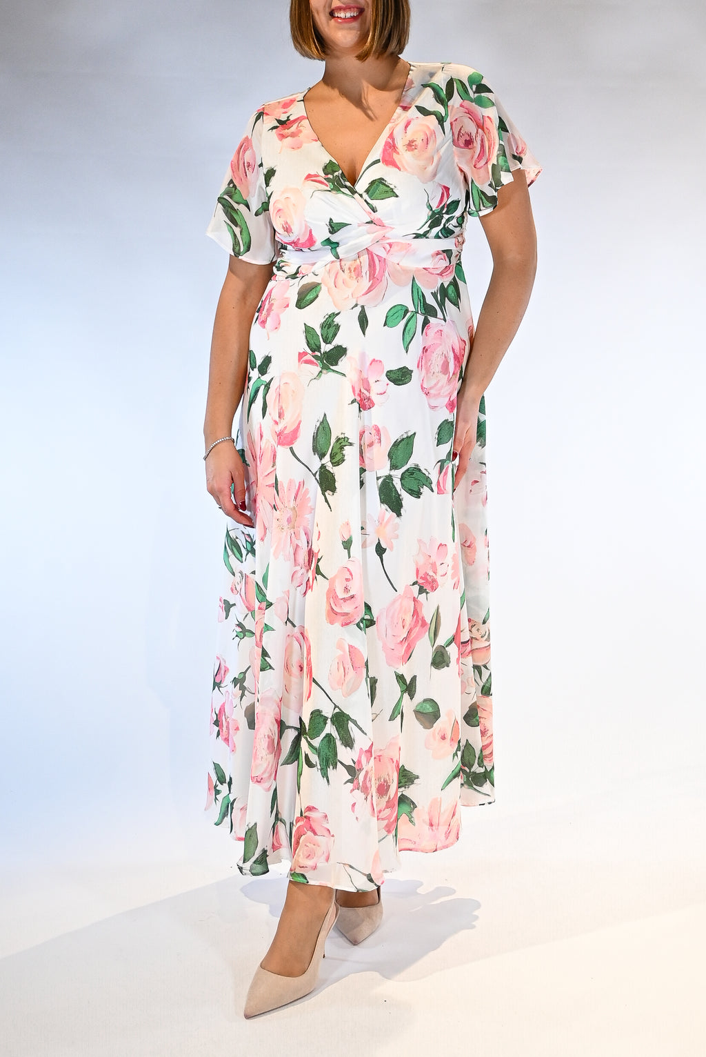 Abito lungo floreale con manica - Berti Mode Collection