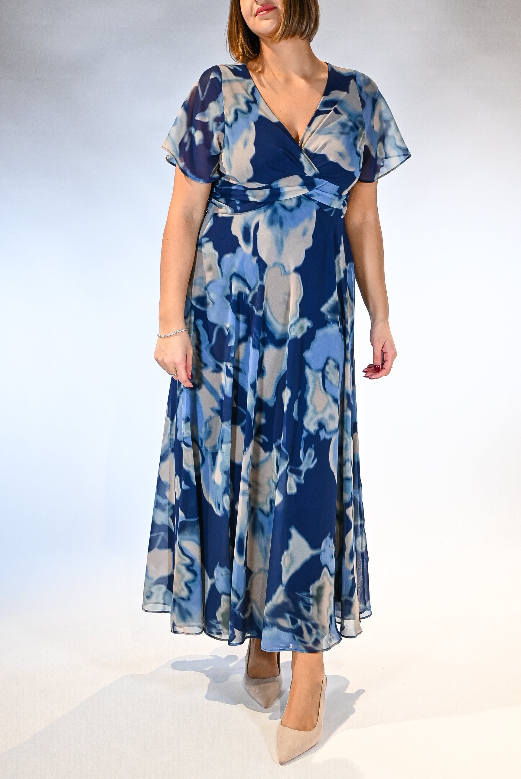 Abito lungo con manichetta e fantasia floreale  - Berti Mode Collection