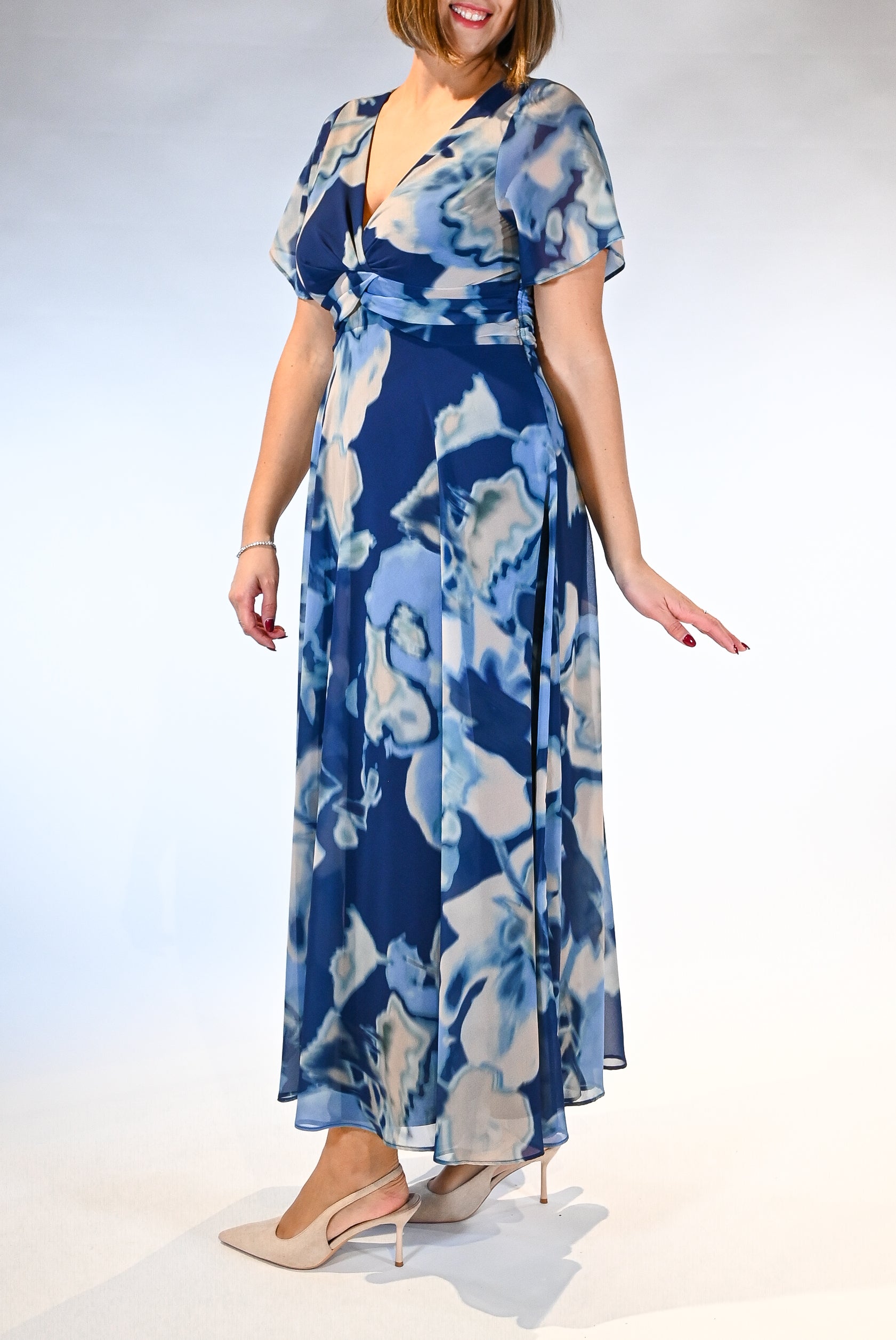 Abito lungo con manichetta e fantasia floreale  - Berti Mode Collection