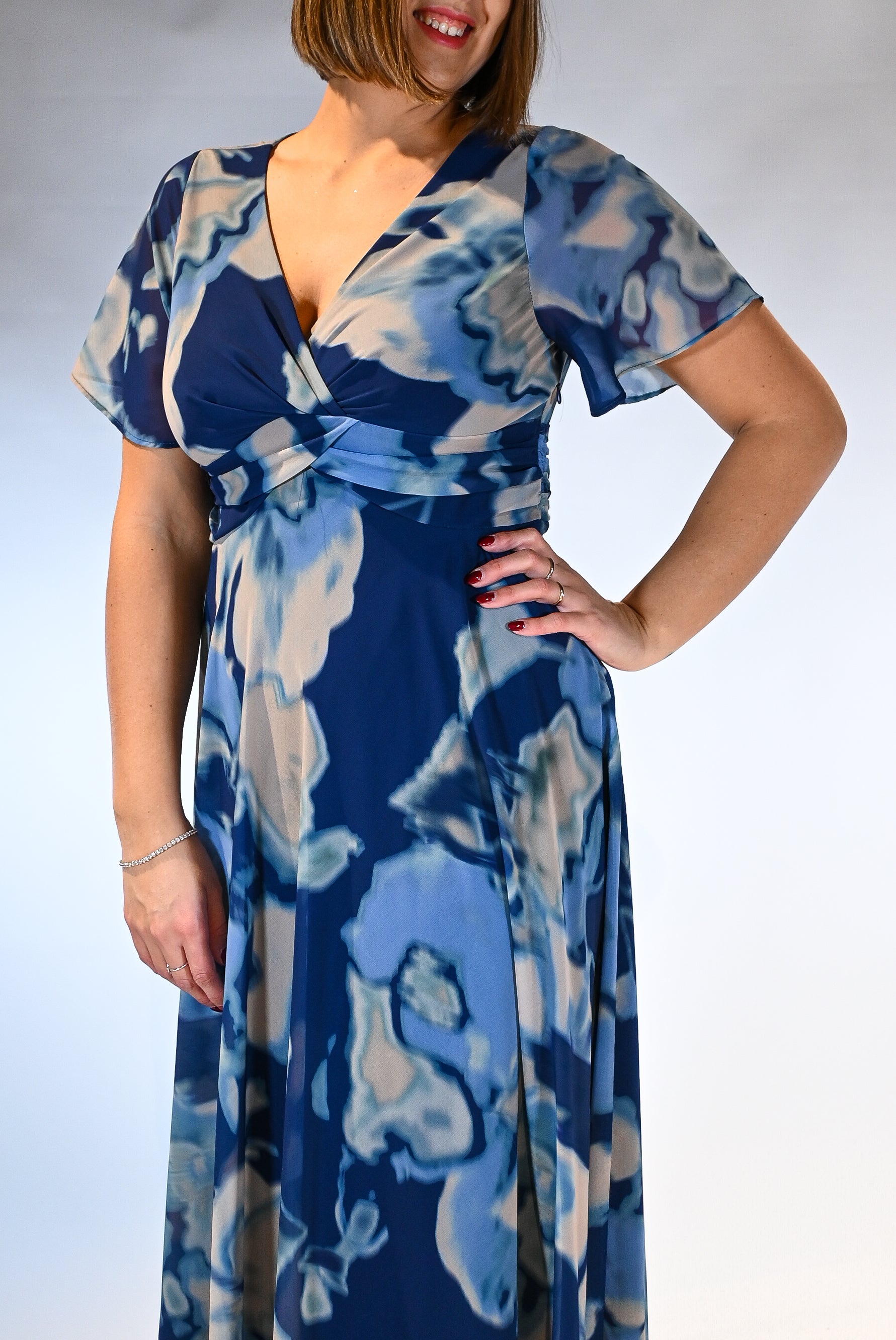 Abito lungo con manichetta e fantasia floreale  - Berti Mode Collection